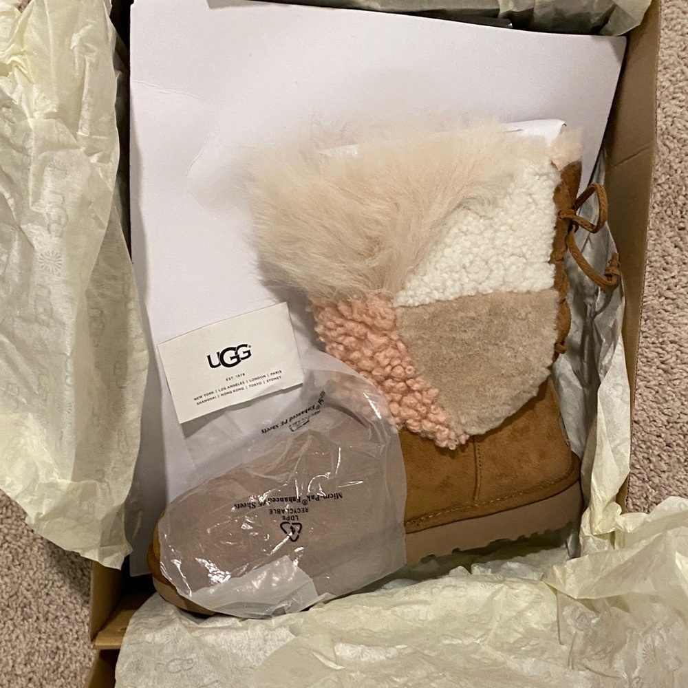 Brand New UGG Patchwork Fluff Shearling Boots - Picture 3 of 6